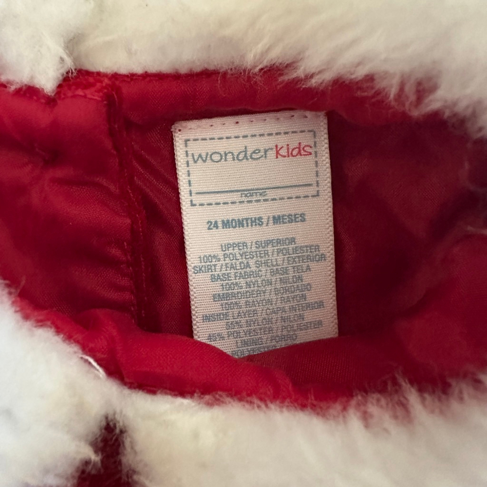 Wonder Kids Holiday Formal Dress 24M Red Velvet Faux Fur Embroidered Skirt - Picture 2 of 5